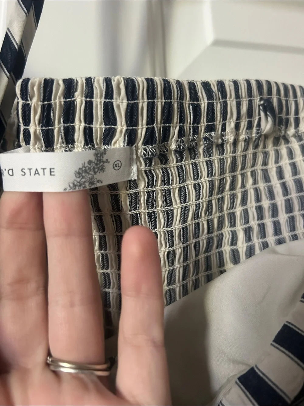 Altar'd State Navy and Cream Striped Smocked Top - Picture 3 of 5
